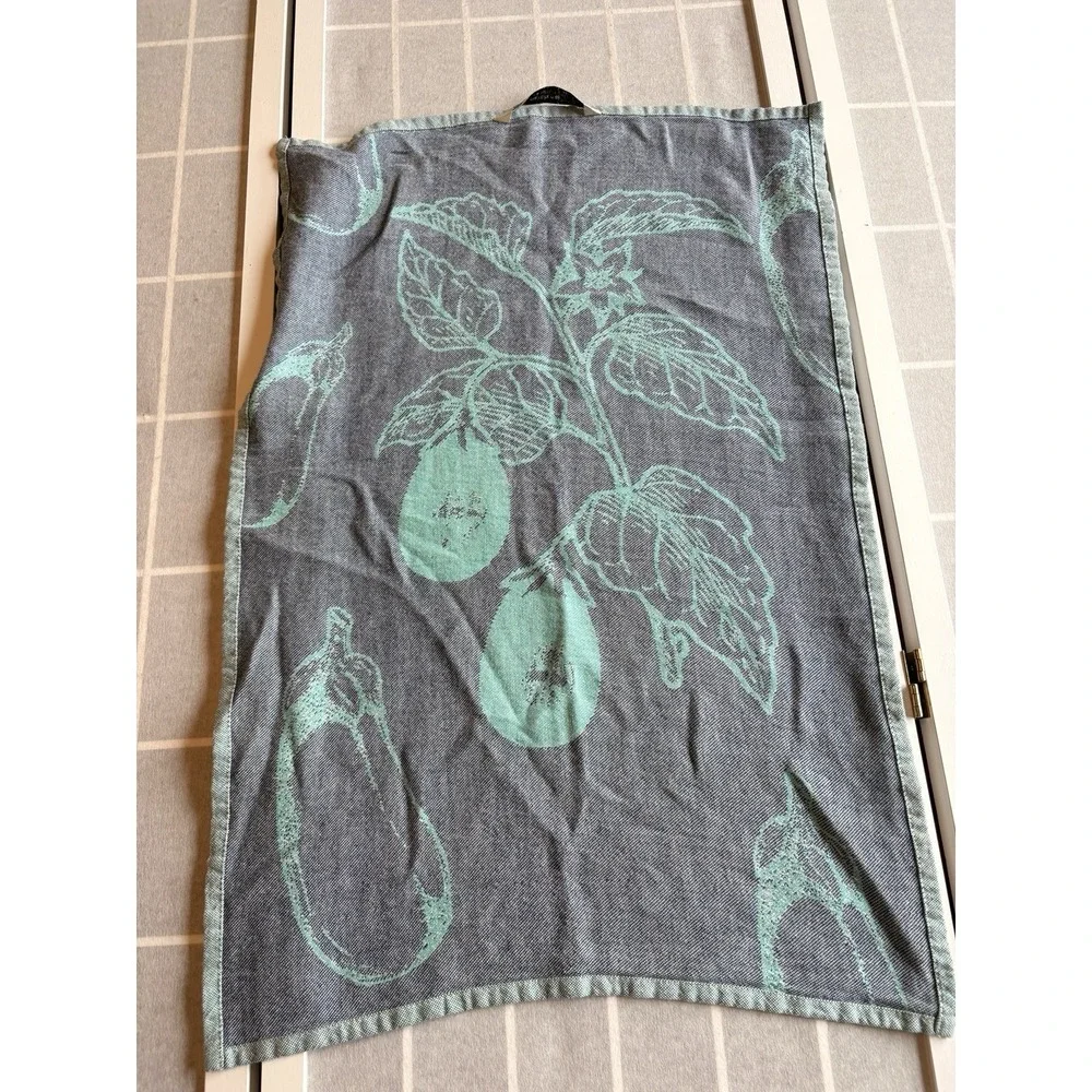 ⁠Sea Me At Home Turkish Cotton Eggplant Botanical Tea Towel Green Blue Jacquard